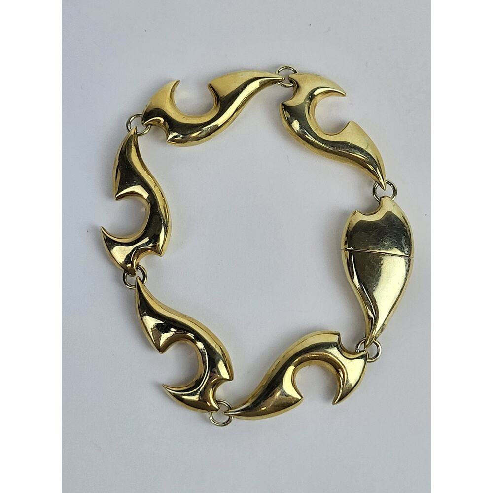 Bottega Veneta Sharp Link Bracelet Sterling Silver Gold Plated Size M 8 Inches